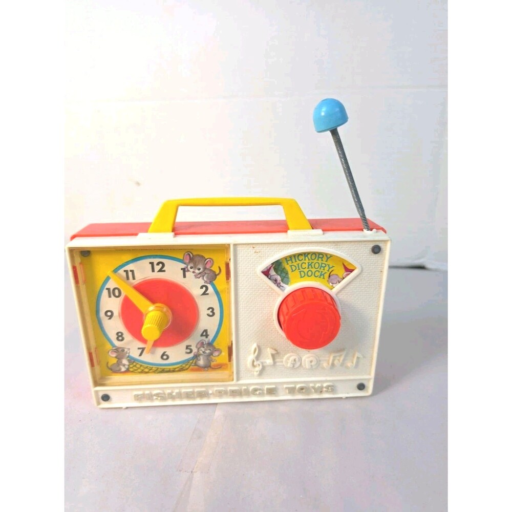Vintage Fisher Price Musical Clock Radio 1971 "Hickory Dickory Dock" Tested